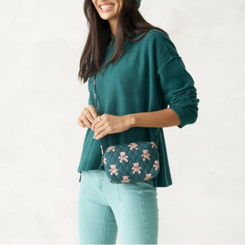 NWT Set Vera Bradley Green Teddy Bear Tote Bag. And mini crossbody bag. - Picture 6 of 11
